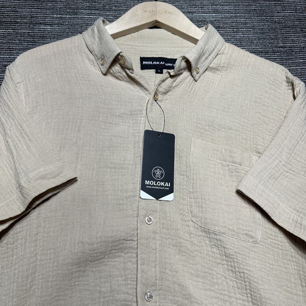 Molokai Surf Co. Shirt Men's L Beige Short Sleeve Button Up